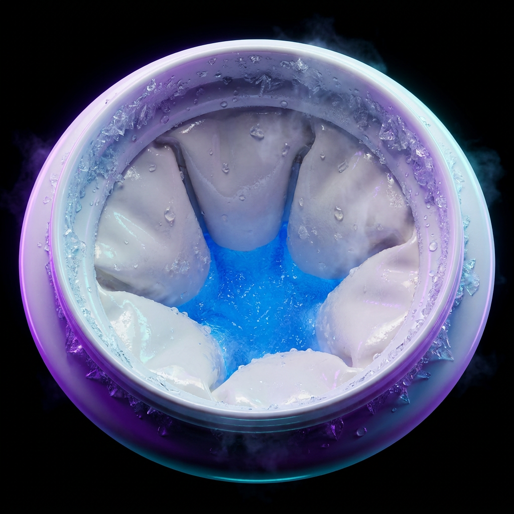 Interior real del vaso Slushify NeoFrost con granizado azul brillante entre las paredes de gel