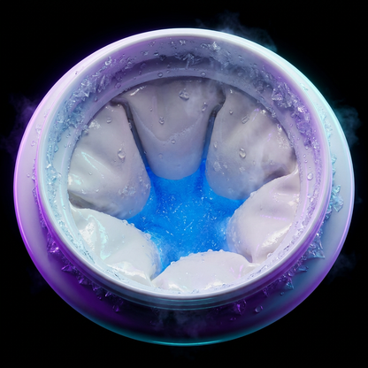 Interior real del vaso Slushify NeoFrost con granizado azul brillante entre las paredes de gel