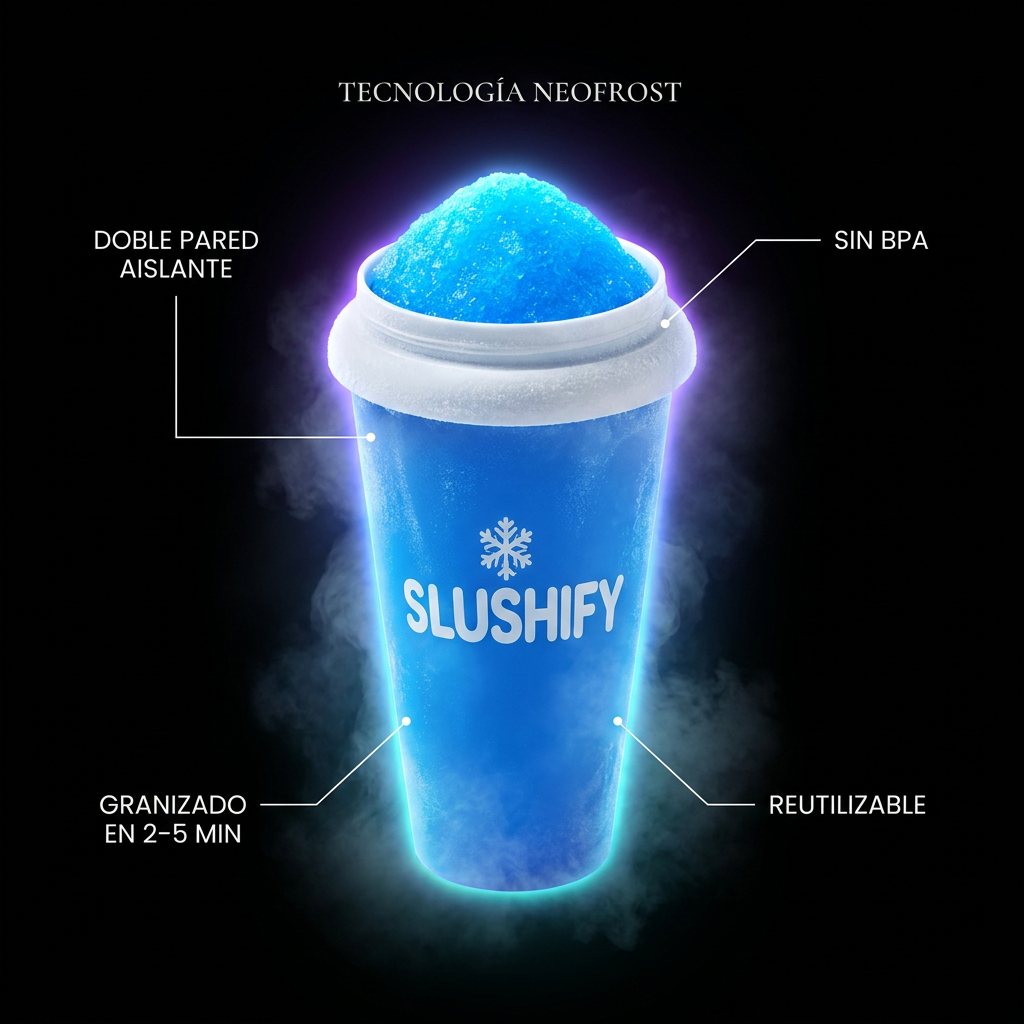 Tecnología NeoFrost: doble pared, sin BPA, granizado en 2-5 min, reutilizable